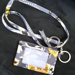 Vera Bradley Golden Powder Blue Poppy Floral Print Lanyard Card/Coin Purse